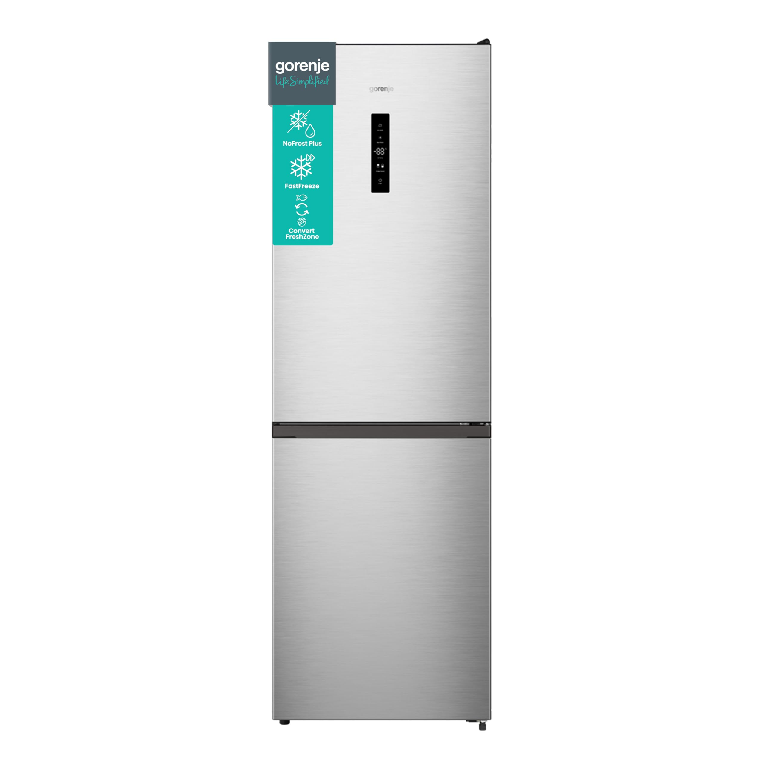 Gorenje N 619EAXL4 Kühl-Gefrier-Kombination/ LED Display/ 186 cm/ 300 l/ NoFrostPLus/ Gemüsefach mit Feuchteregler/ FastFreeze/ edelstahl