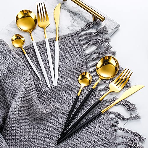 Besteck-Set, 16-teilig, Edelstahl, farbiges Besteck-Set, wiederverwendbar, Spiegel-Besteck-Set, koreanisches Geschirr, Dessert-Löffel, Gabel-Sets, Service für