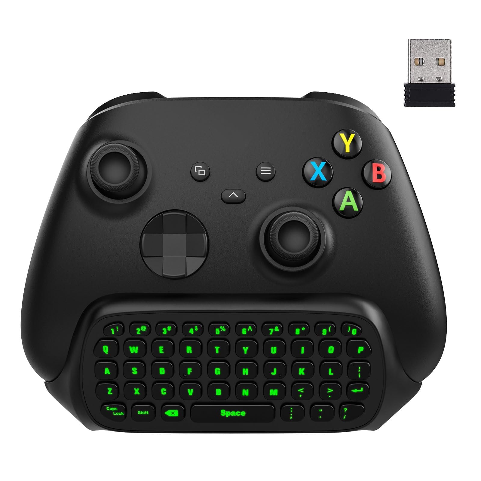 MoKo Xbox One Clavier en Anglais à Rétroéclairage Vert, Manette de Jeu Récepteur 2.4G Casque Prise Jack Audio pour Xbox S/Elite/Series X/S 2020, Anthracite Noir