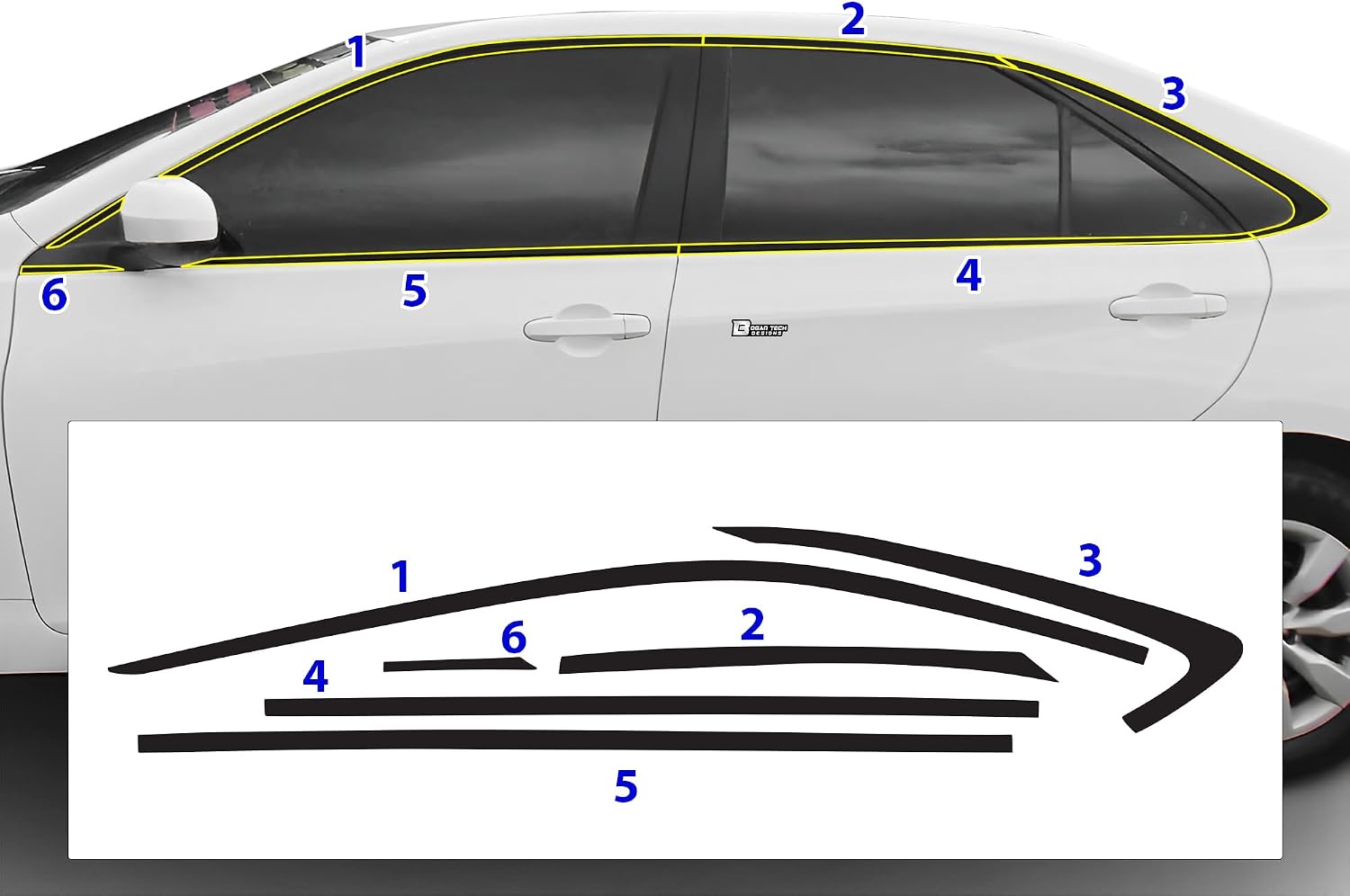 BOGAR TECH DESIGNS for Toyota Camry 2015-2017 Side Window Chrome Delete – Precut Vinyl Trim Overlay, Gloss Black Blackout Appearance