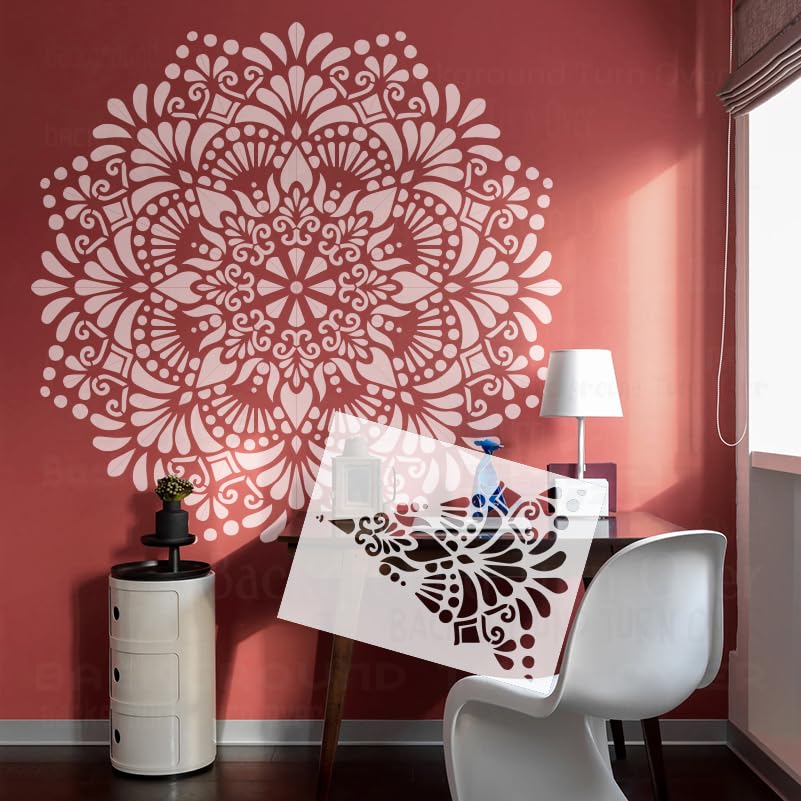 Pochoirs ronds de 100 cm Mandala énorme fleur géante pour murs à peindre, peinture réutilisable, modèles de décoration sur le mur, décoration pour tissu...