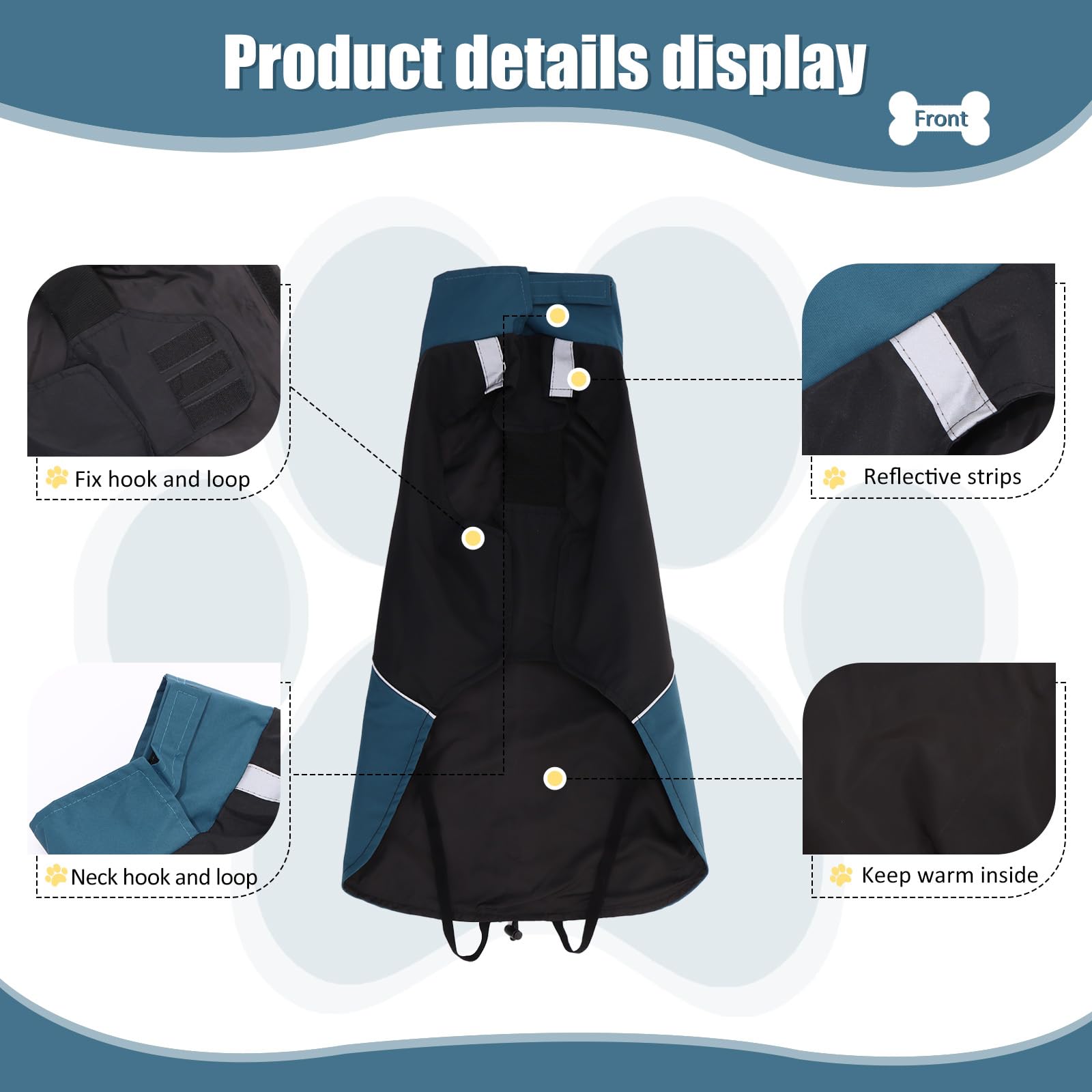 BWBIKE Waterproof Dog Raincoats Windproof Dog Winter Outdoor Jackets Dogs Cold Weather Coats Reflective Dog Warm Windbreaker with Hole for Dog Leash Black - Image 2