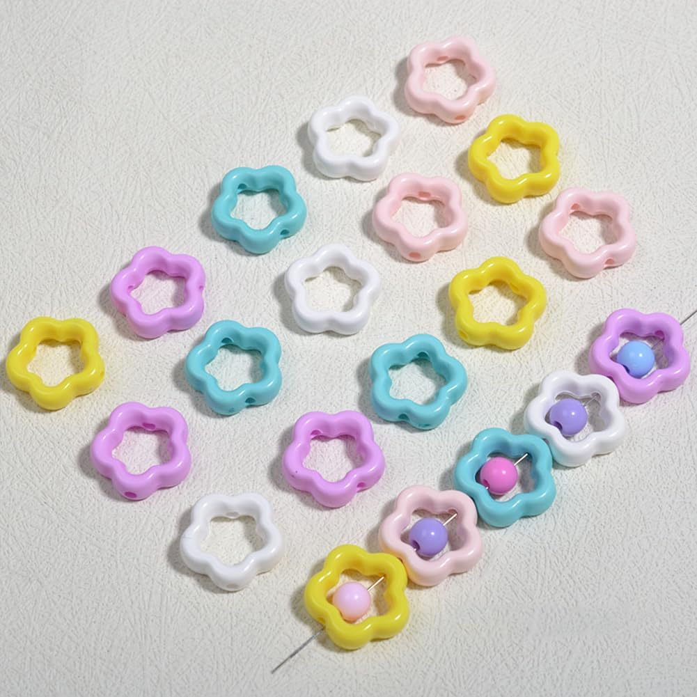 1 Box 100Pcs Acrylic Hollow Flower Beads Frame Connector Colorful Floral Blossom 2 Straight Holes Link Loose Spacer Beads for Bracelets Earrings Necklaces Keychains Jewelry Making Crafting - Image 7