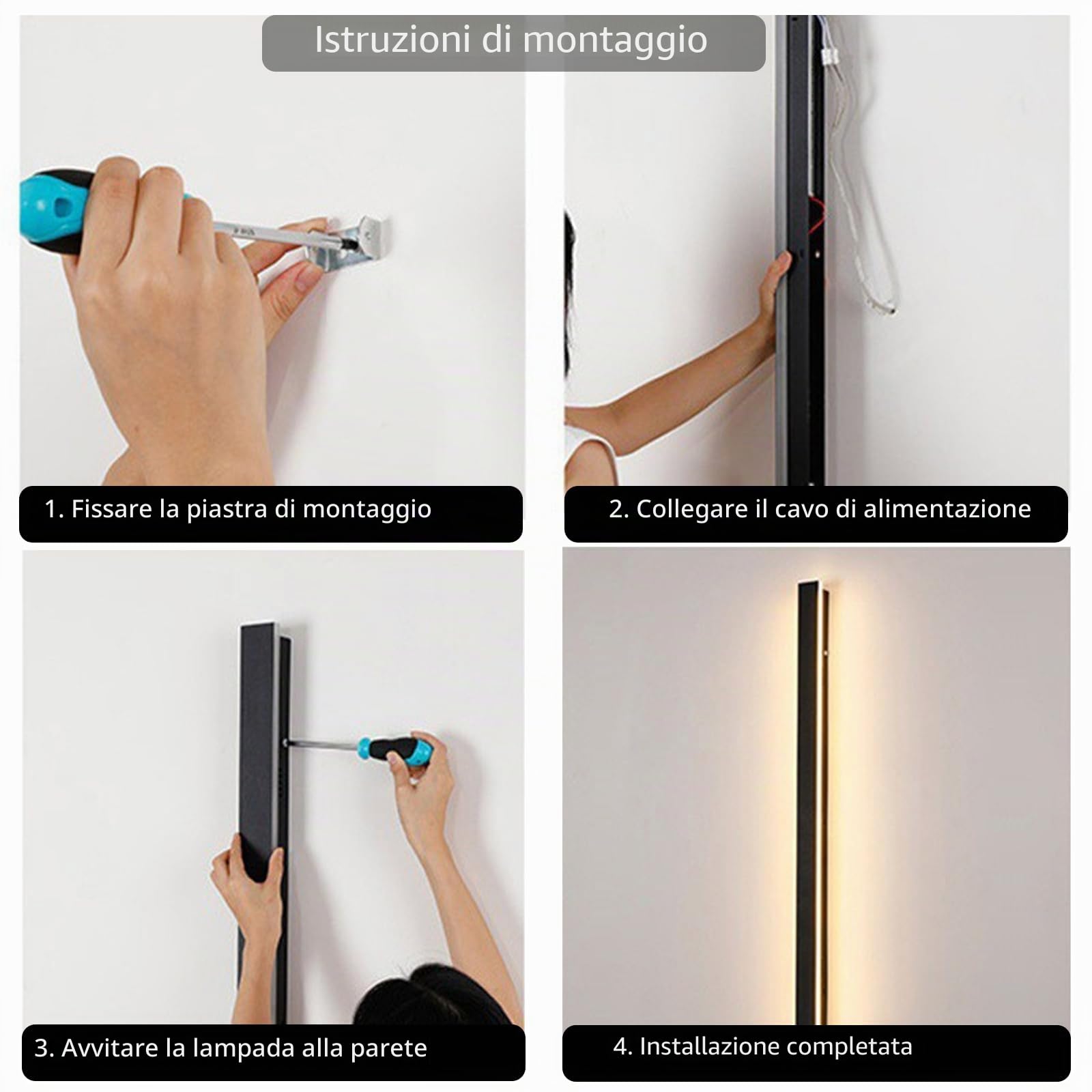Applique da Esterno Lunga, 150CM 45W LED Lampada da Esterno Parete, 3000K Bianco Caldo, IP65 Impermeabile Applique da Parete per Villa Terrazzo Ingressi, Illuminazione Giardino, Nero