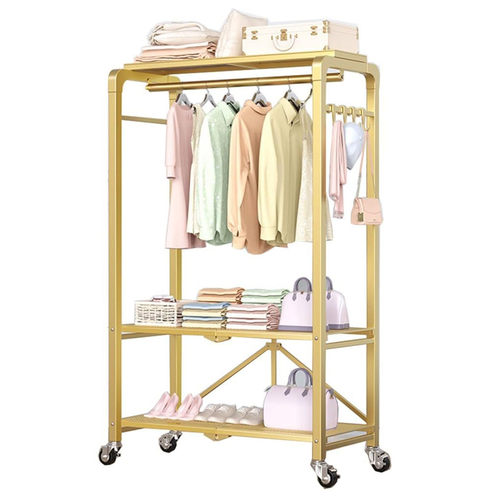 FGXHHS Freestanding Multifunctional Garment Rack with Storage Shelf for Home Bedroom Clothes and Shoes Organization