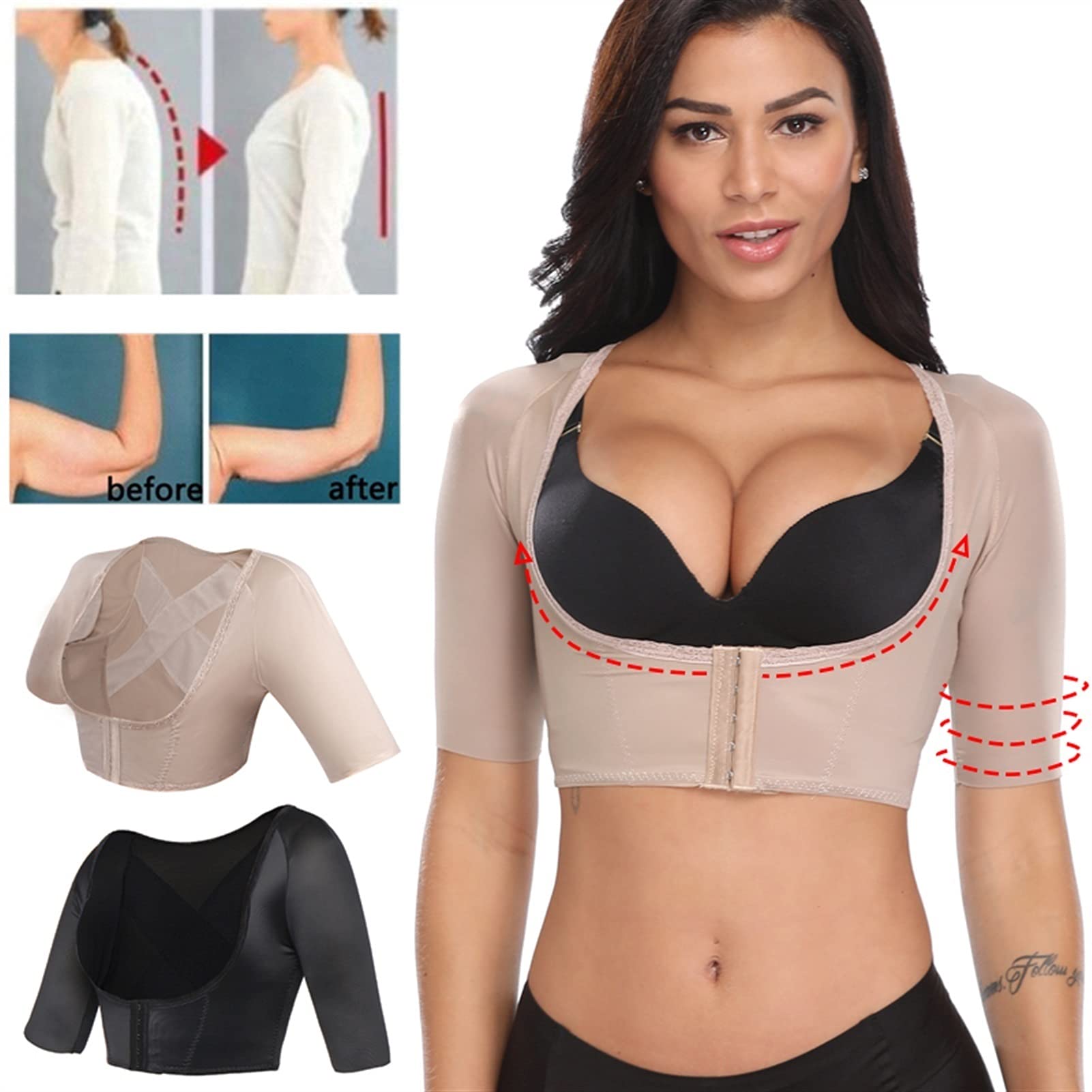 Arm Shaper Post Chirurgische schlanker Kompressionshülsen Kompressionshülsen Oberer Buckelhaltungs-Haltungs-Korrektor-Oberteile Frauen Schulter Shapewear Back Support