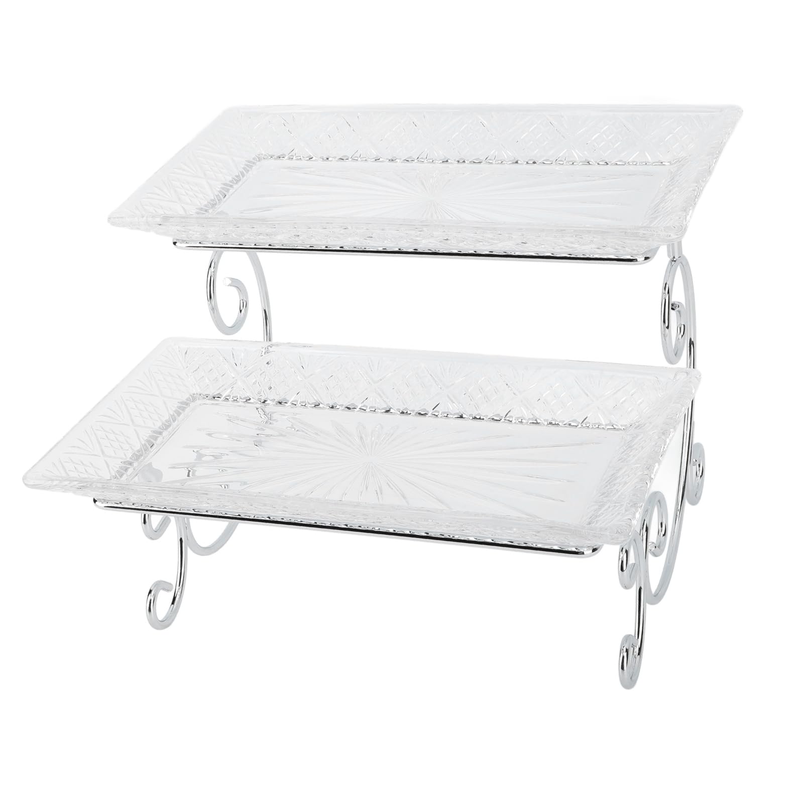 Naroote Bandeja de Servicio de Buffet de Vidrio de 2 Niveles, Estante de Exhibición Elegante para Fiestas, Bodas, 30 X 15,6 Cm