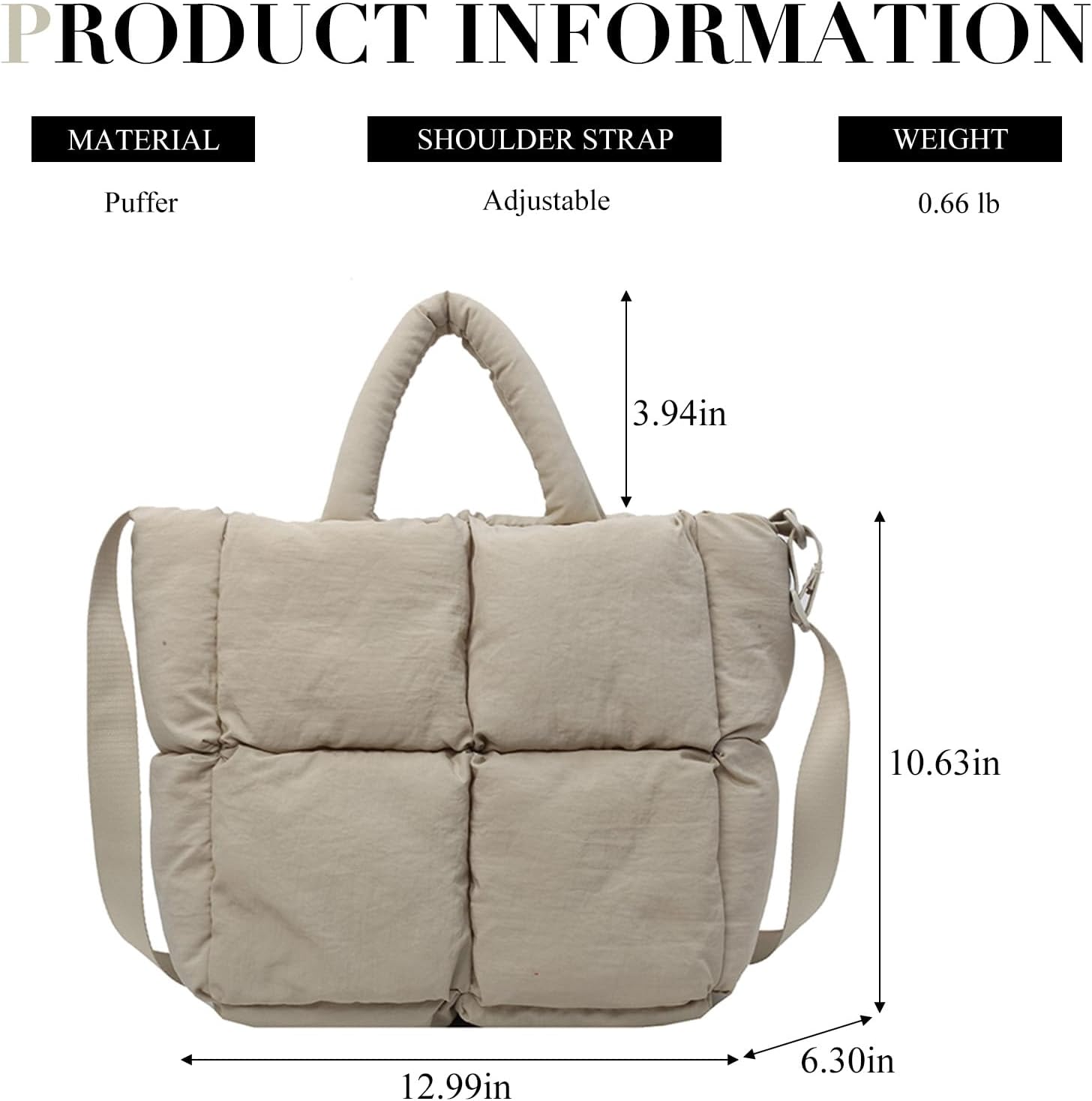 Puffer Tote Bag Lightweight Down Cotton Padded Puffy Purse Quilted Puff Crossbody Bags for Women - Image 4