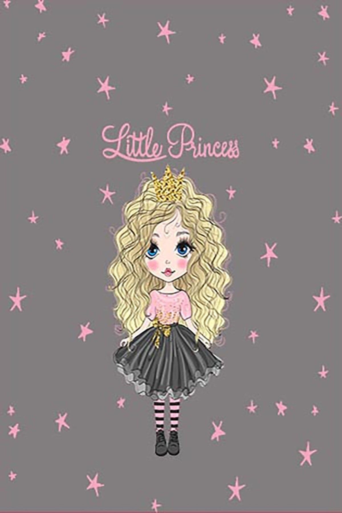 Pelangi Little Princess Pembe Yıldız Desen Dijital Baskı Yıkanabilir Kaymaz Taban Çocuk Odası Halısı, Gri-Pembe 180 x 250