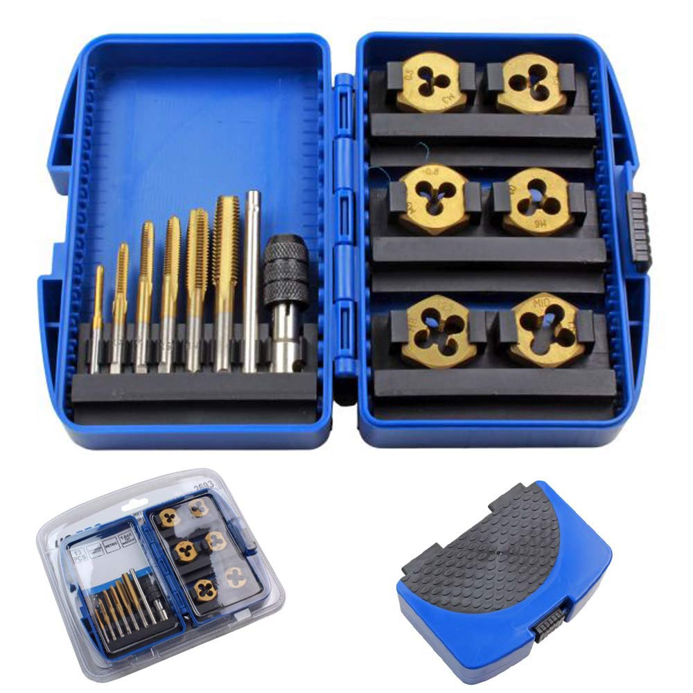 Titanium Coated Tap and Hex Die Set 13pc Metric M3 to M10 Us Pro