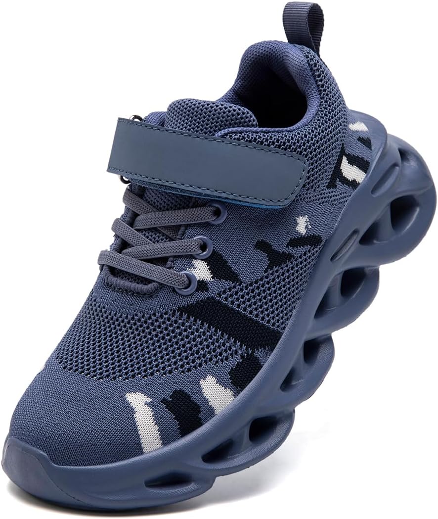 Kids Camo Sneakers for Boys – Lightweight Mesh Athletic Shoes with Hook & Loop Closure, Non-Slip Sole, Breathable Running & Walking Shoes for Little Kid, Big Kid