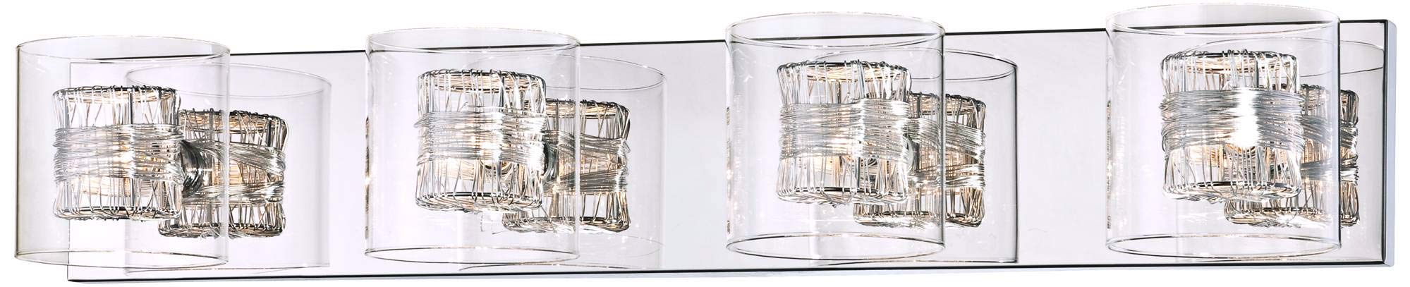Possini Euro Design Wrapped Wire Modern Wall Light Polished Chrome Silver Hardwired 30 3/4" Wide 4-Light Fixture Clear Glass Cylinder Shade for