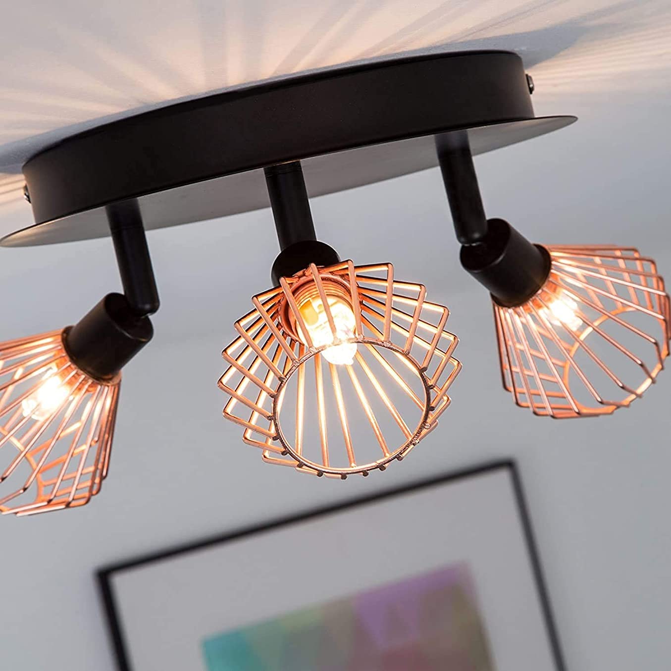 Metalowa lampa sufitowa retro, miedziana osłona kratki regulowane lampy