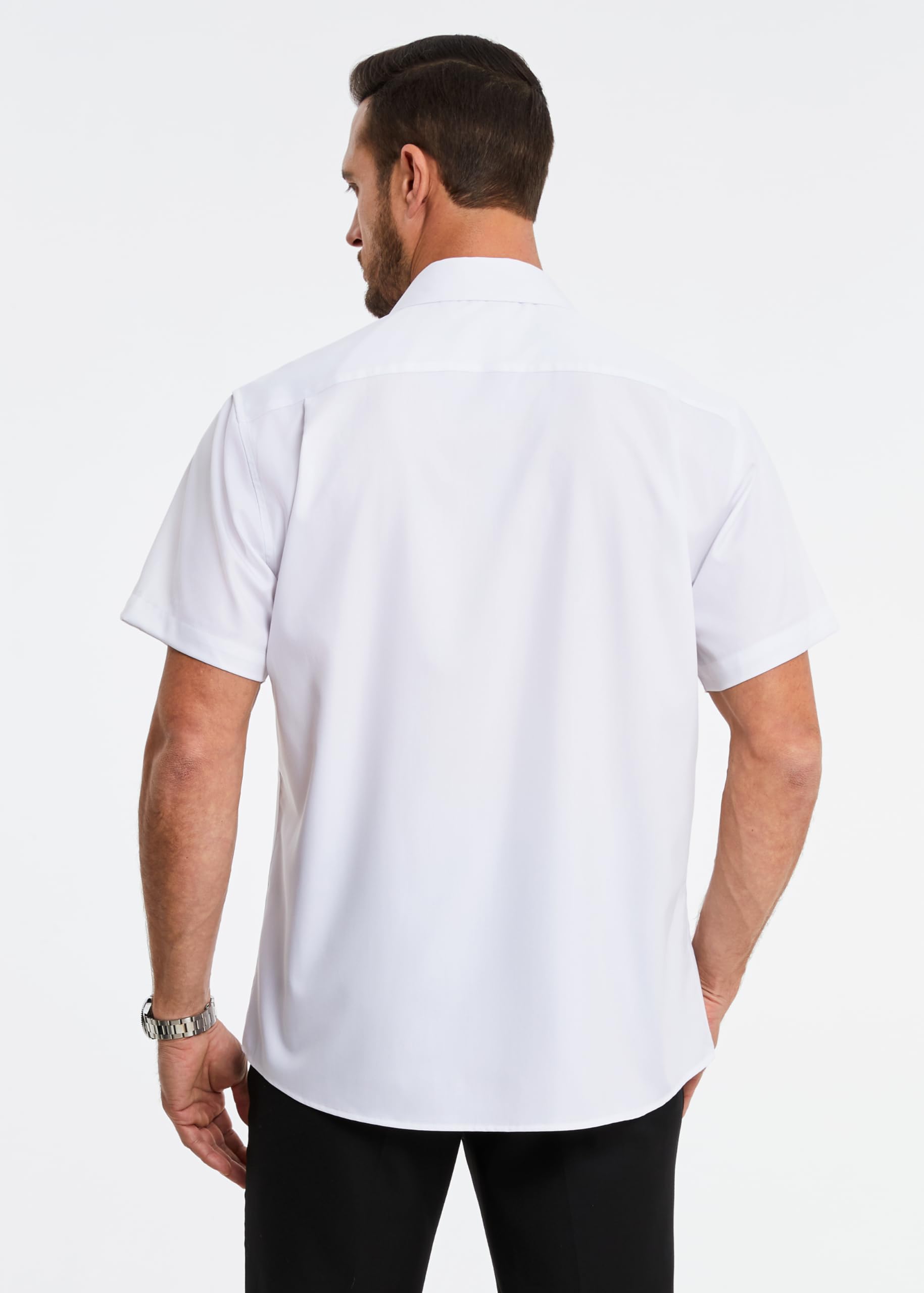 HISDERN Chemise Homme Manches Courtes Été Leger Chemises Habillée en Fibre de Bambou Homme sans Repassage Chemisette Boutonnée Décontractée Coupe Régulière avec Poche