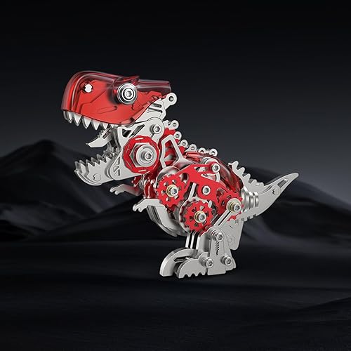 Vista 7 de Rompecabezas de metal 3D para adultos, kits de modelo de metal 3D, modelo mecánico de dinosaurio Tiranosaurio Rex, rompecabezas 3D de acero, adornos