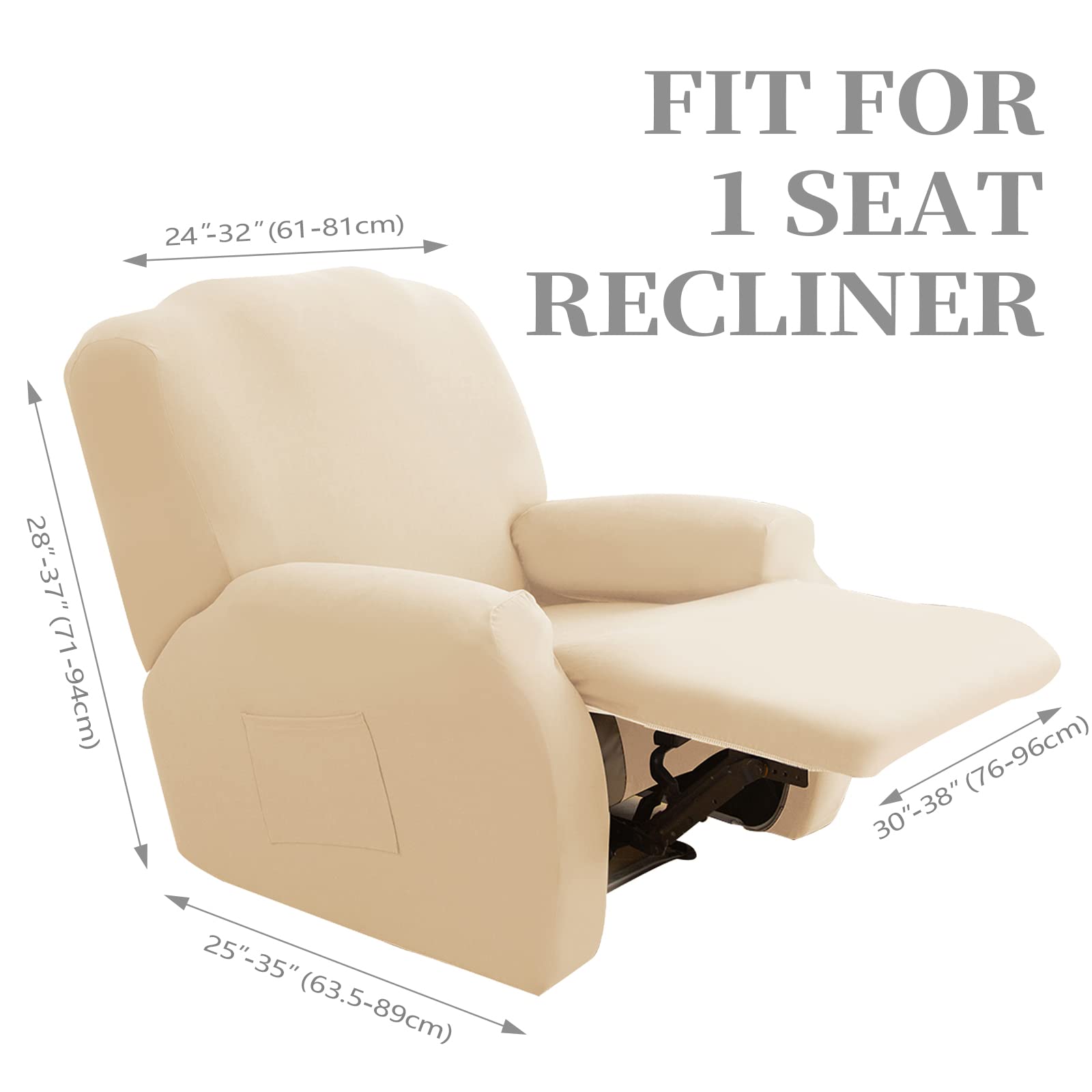 FIGOOO Copripoltrona Relax Reclinabile Copripoltrona 1 Posto Elasticizzato Relax Universale con Tasche 4-Pezzi Fodere per Poltrona Relax Lavabile Rimovibile Coprisedile Chivas,Beige