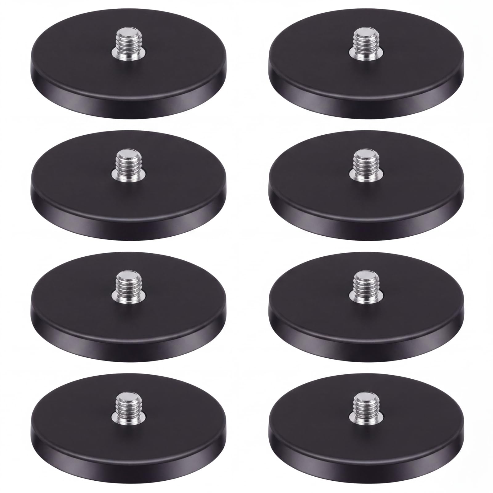 Pushglossy Heavy Duty Neodymium Magnets 1/4"-20 Round Magnet with Threaded Stud for Action Camera 1.69" Base Rubber Coated Magnet Tool for Camera Cellphone LED Lighting and Other Equipments(8 Pcs)