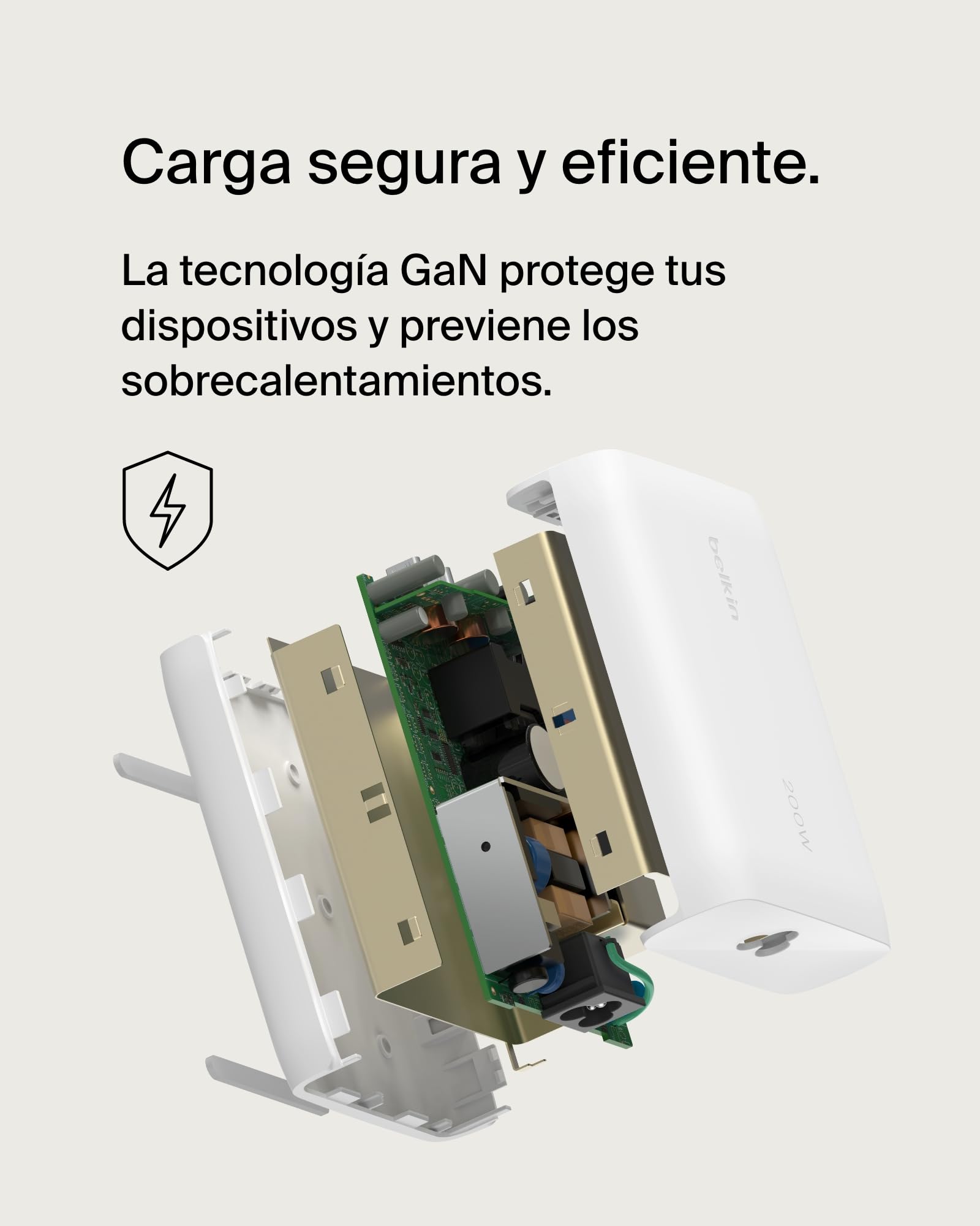 Belkin Cargador de Pared USB-C GAN con 4 Puertos BoostCharge Pro, multipuerto con USB-C PD 3.1, Carga rápida, Cable de 1,5 m, MacBook Pro, Serie iPhone 15, iPad Pro, Galaxy S24, Google Pixel y Otros