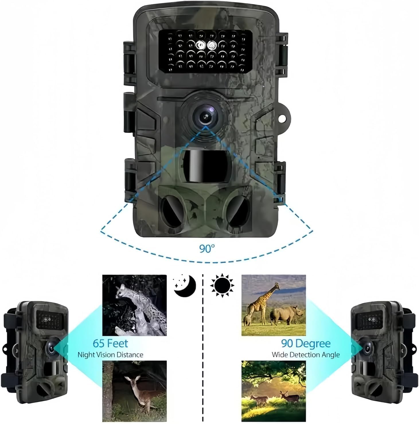 Caméra de chasse 48 m avec carte mémoire 32 Go Détecteur de mouvement Vision nocturne Extérieur Enregistrement d'animaux Caméra de vision nocturne – Pour les prises de vue d'animaux en plein