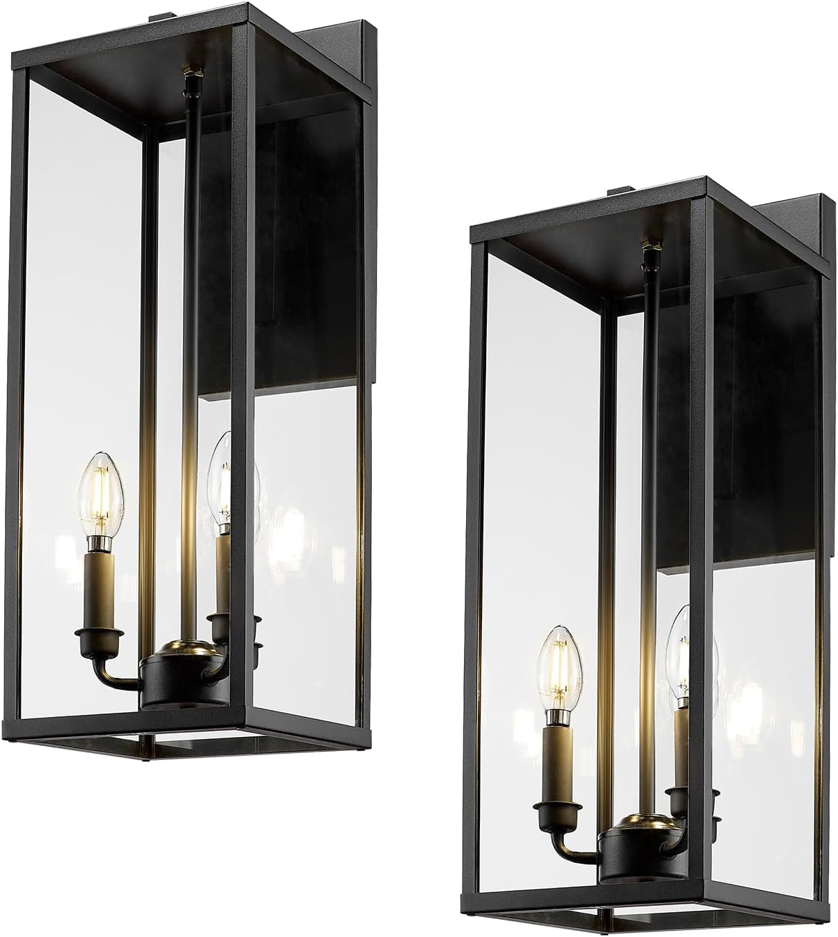 Bestshared Outdoor Wall Lantern Light, 24 Inch Tall Large Wall Sconce Clear Glass, Anti-Rust Modern Black Outside Lantern Lamp for House Front Porch Doorway Patio Black 24"-2 Pack