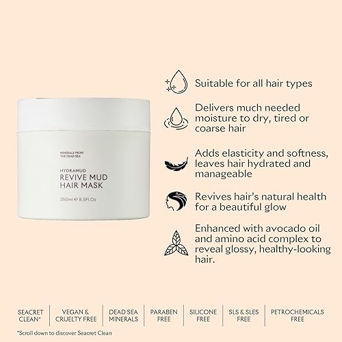 Miniatura 4 de SEACRET Máscara de pelo de barro con aceite de argán y minerales del mar muerto, una mascarilla revitalizante para cabello dañado, adecuada para