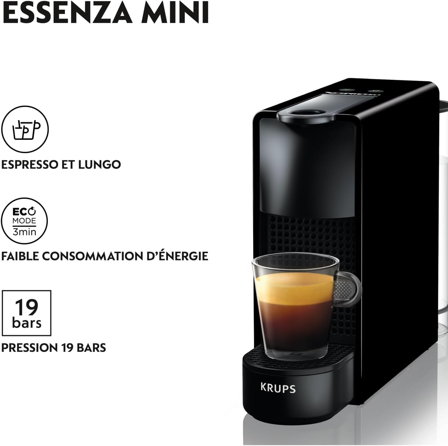 Nespresso Krups Essenza Mini XN1108 con juego descalcificador Descaling 2 x 100 ml, cafetera De'Longhi, sistema de cápsulas originales, depósito de agua 0,6 l, negro