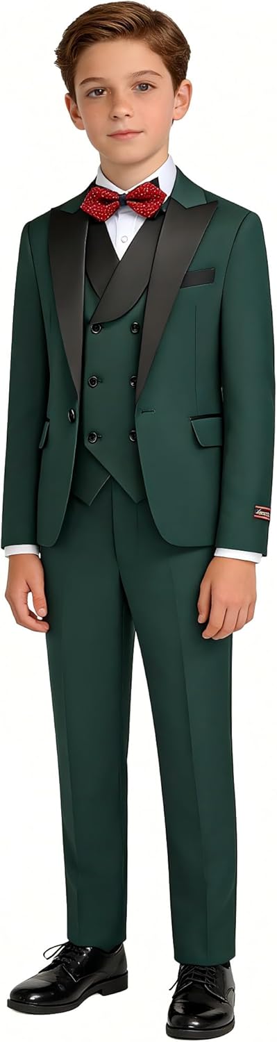 Lamgool Boys Tuxedo Suit 3 Piece Slim Fit Set with Blazer Jacket Vest Pant Kids Formal Outfit for Wedding Prom Size 6-20 - Image 2