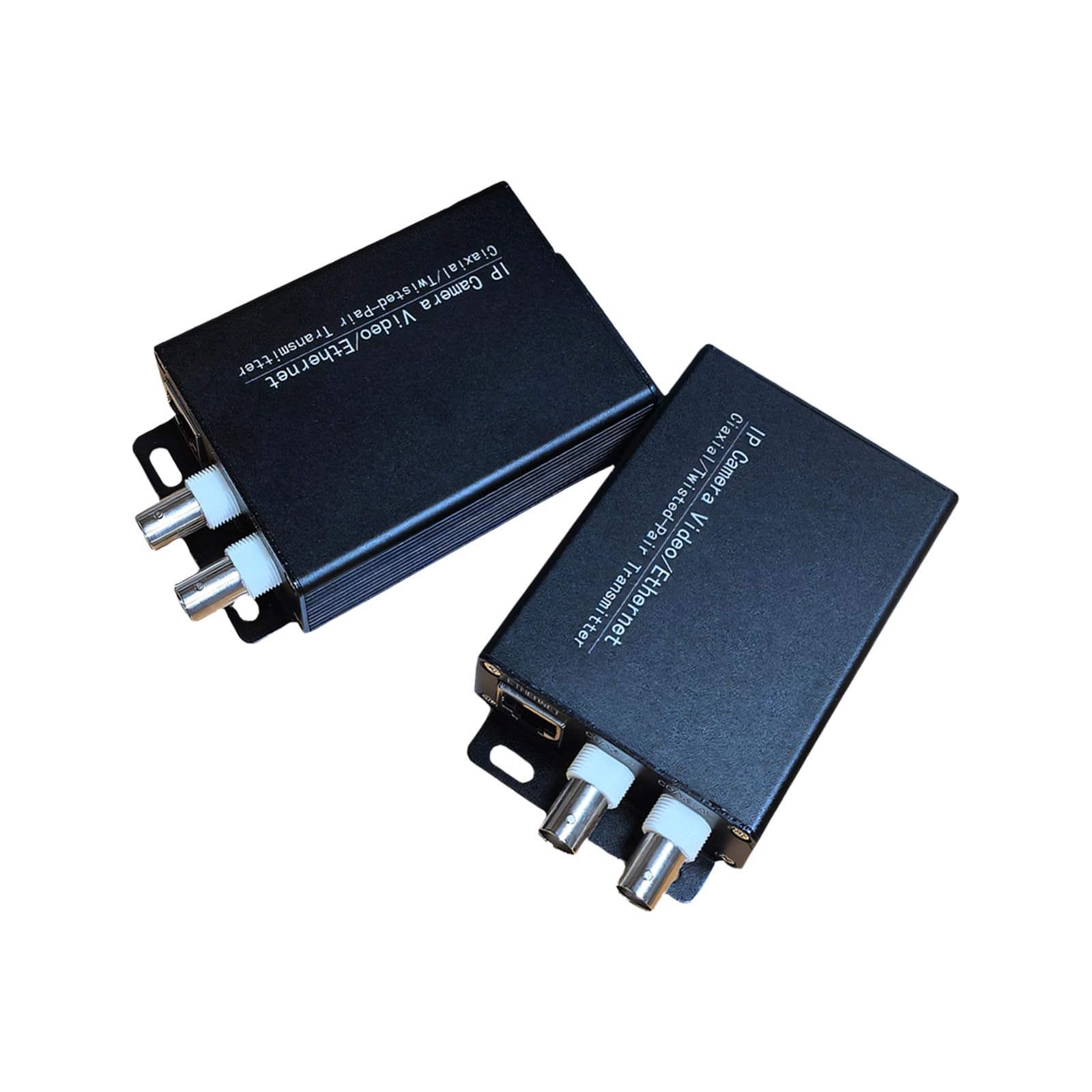 Juego de extensor coaxial de cámara de seguridad para equipos de instalación, conexión de video Ethernet con carcasa de metal negro, juego de dos conectores coaxiales