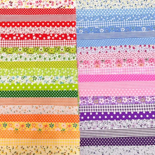 Image of Cotton Fabric DIY Making Supplies Quilting Patchwork Fabric Fat Quarter Bundles DIY for Quilting Cotton Patchwork Cushions (Pink /Purple, 9.8 inch x 9.8 inch)