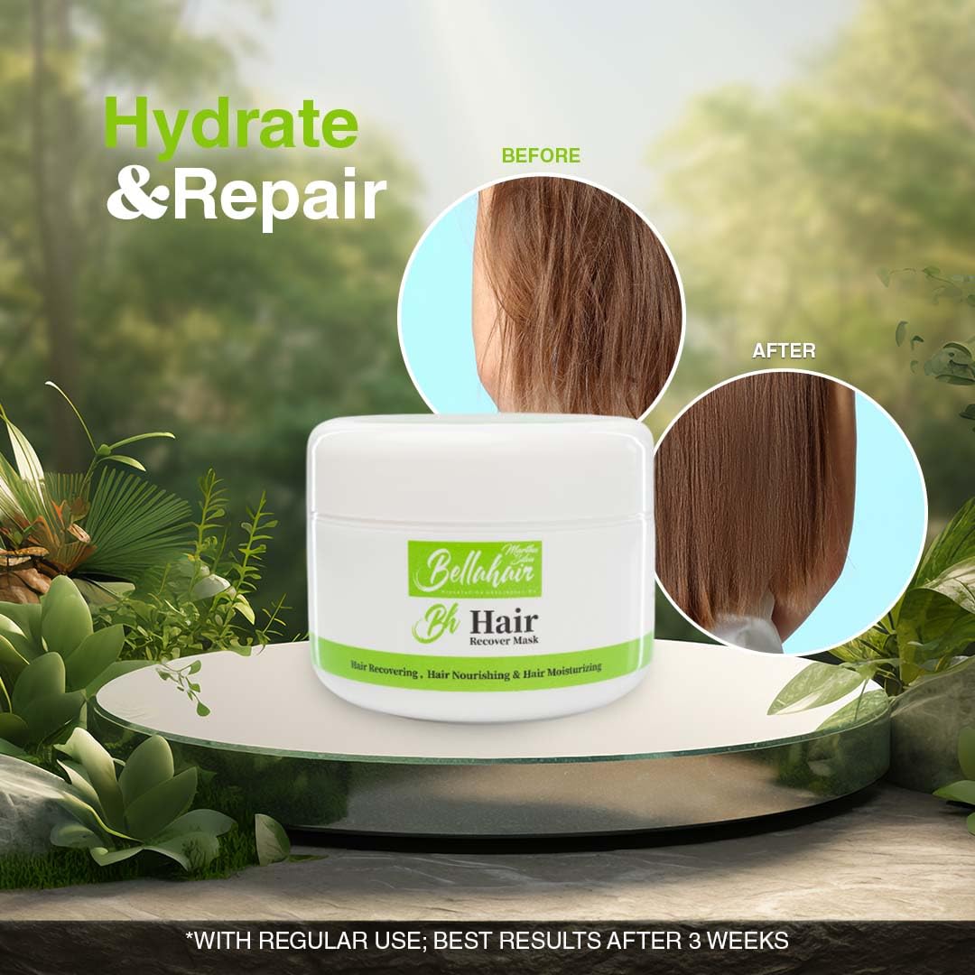 Bellahair Hydrating Hair Mask for Dry Damaged Hair - Organic Intense Repair Treatment for All Hair Types - Deep Conditioning, Moisturizes, Softens, Smooths, & Restores Shine