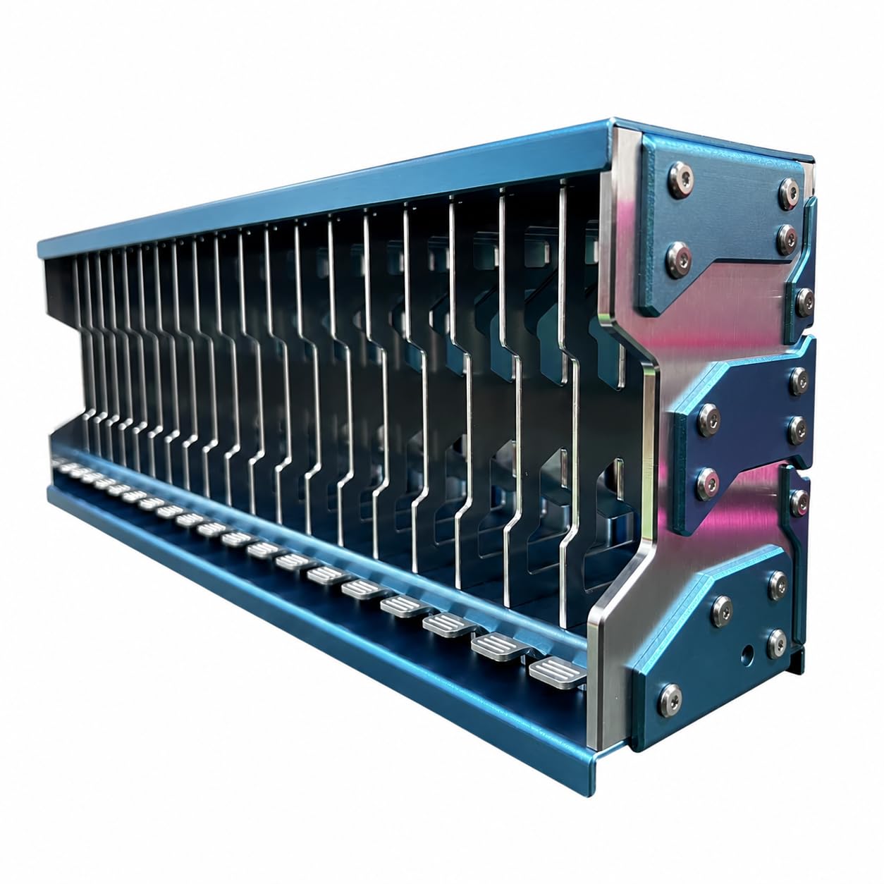 Organizador de casetes pop-up azul, estante vintage apilable para 20 cintas en hogar y oficina
