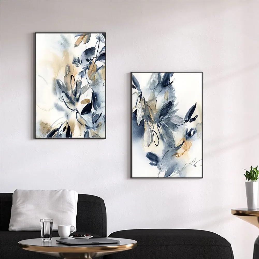 WBYZAC Set of 2-Blue Prints Abstract Leaves Picture Watercolor Painting Botanical Gallery Wall Art Prints Canvas Posters for Living Kitchen Office Wall Decor-40 * 50cm (No Frame)