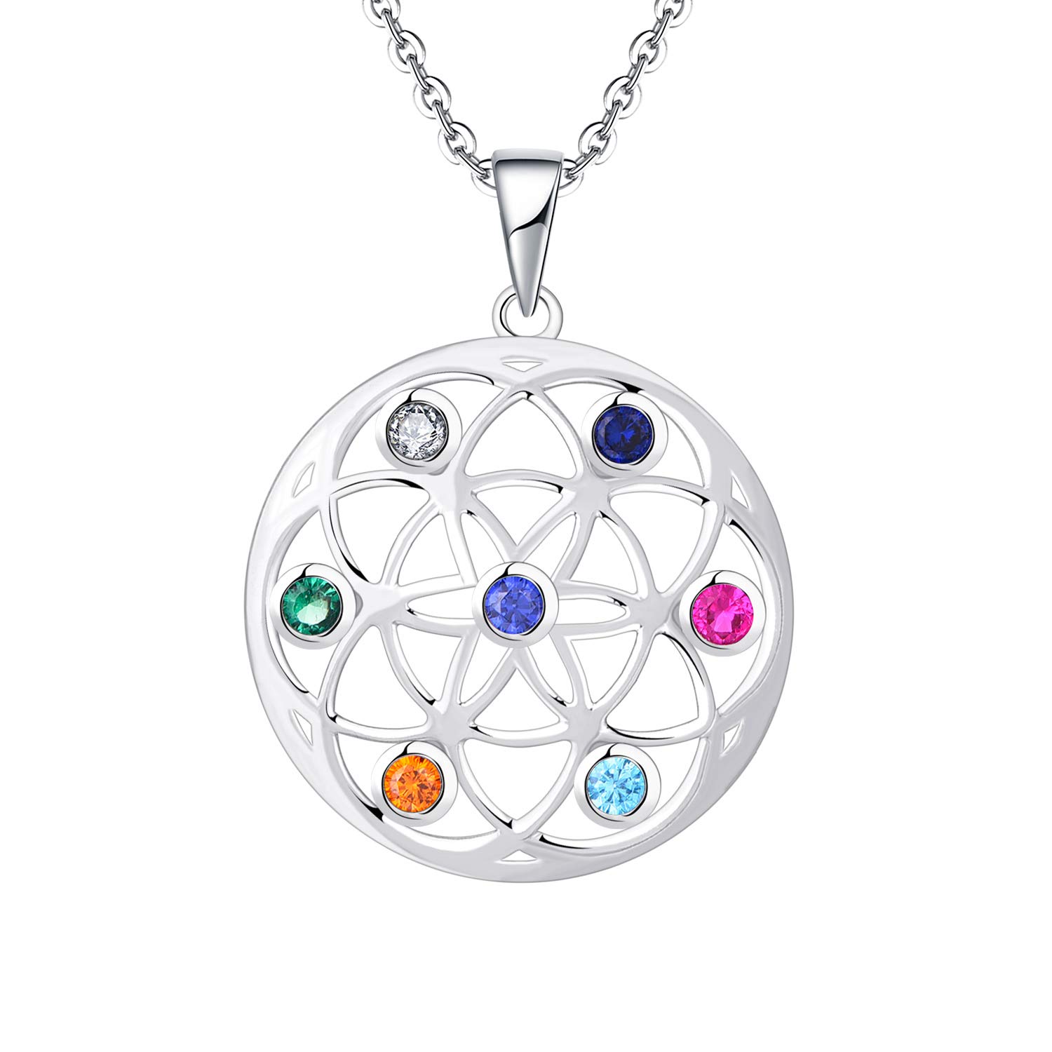 Seed of Life Necklace,925 Sterling Silver Celtic Pendant Necklace with AAA Cubic Zirconia