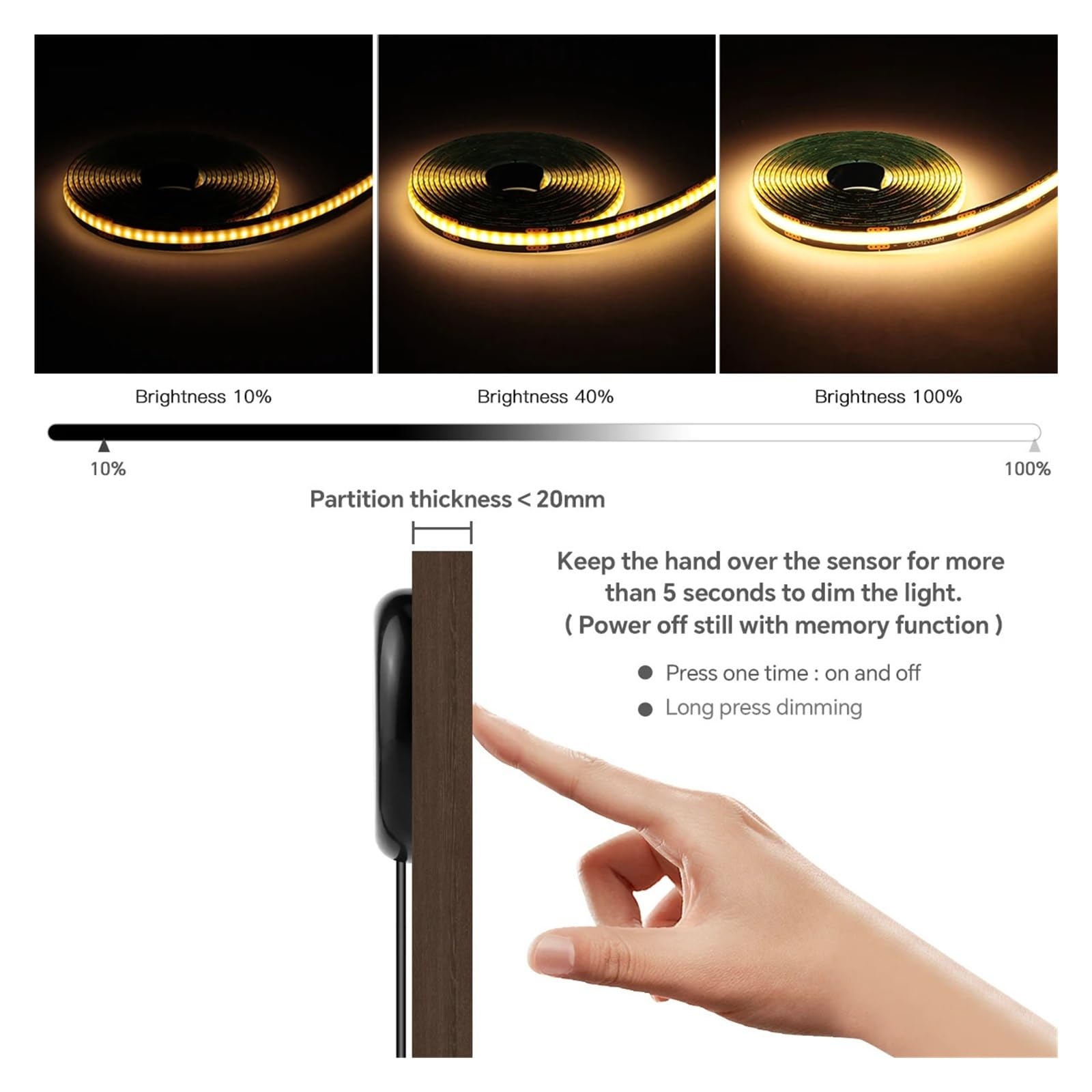 Smart Through Wood Touch Sensor COB LED Strip Black PCB Wbudowana szafka TV Podświetlenie ściany Podłączenie równoległe Lampy 1-3M 1-6 szt. (naturalna biel, 3 szt. czarna taśma LED 3M KIT_EU POWER