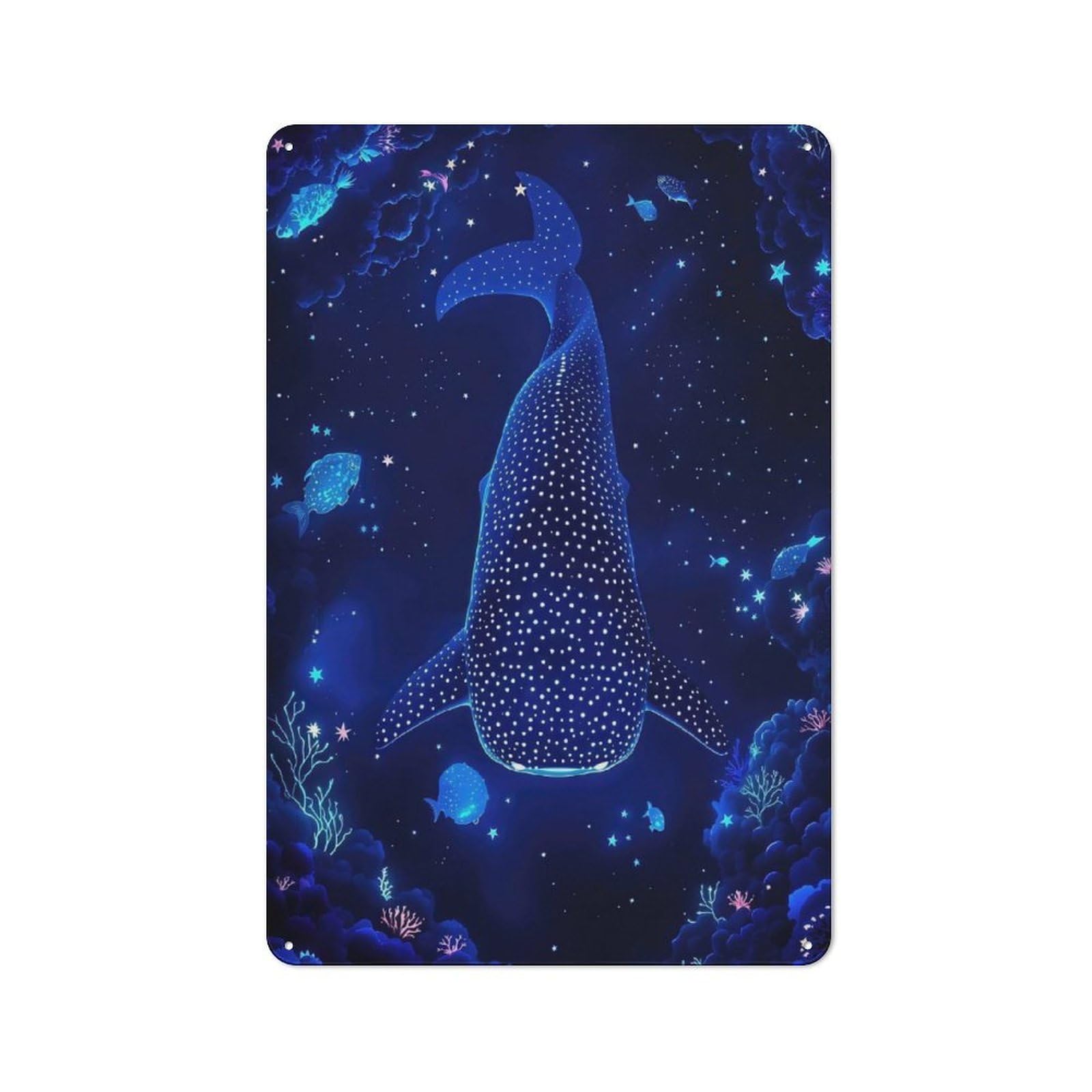 Junmoney Whale Shark In Starry Deep Ocean 30X20cm Retro Tin Sign With For Dining Room Or Kitchen, For Metal Sign Collectors, For Garage And Workshop Walls