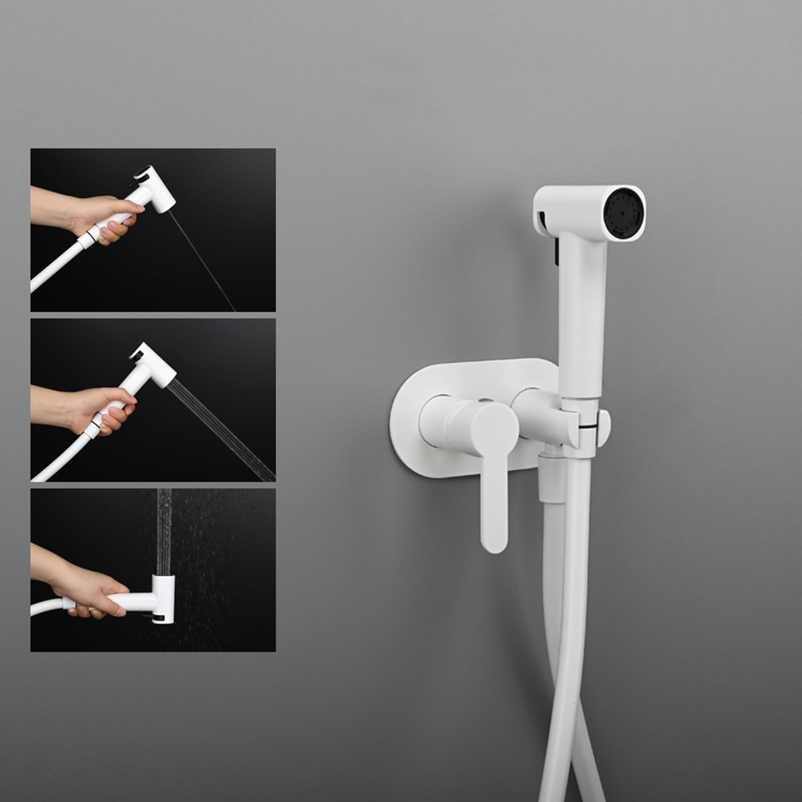 Grifo Bidet para Wc Empotrado Ducha Higienica para Wc Agua Fria Y Caliente Modo Dual,Blanco