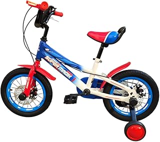 bicicletta da bambino Supermagik dai 3 anni, misura 14 pollici, movimento centrale a sfera telaio bicolore blu e bianco, freno a disco anteriore e posteriore.