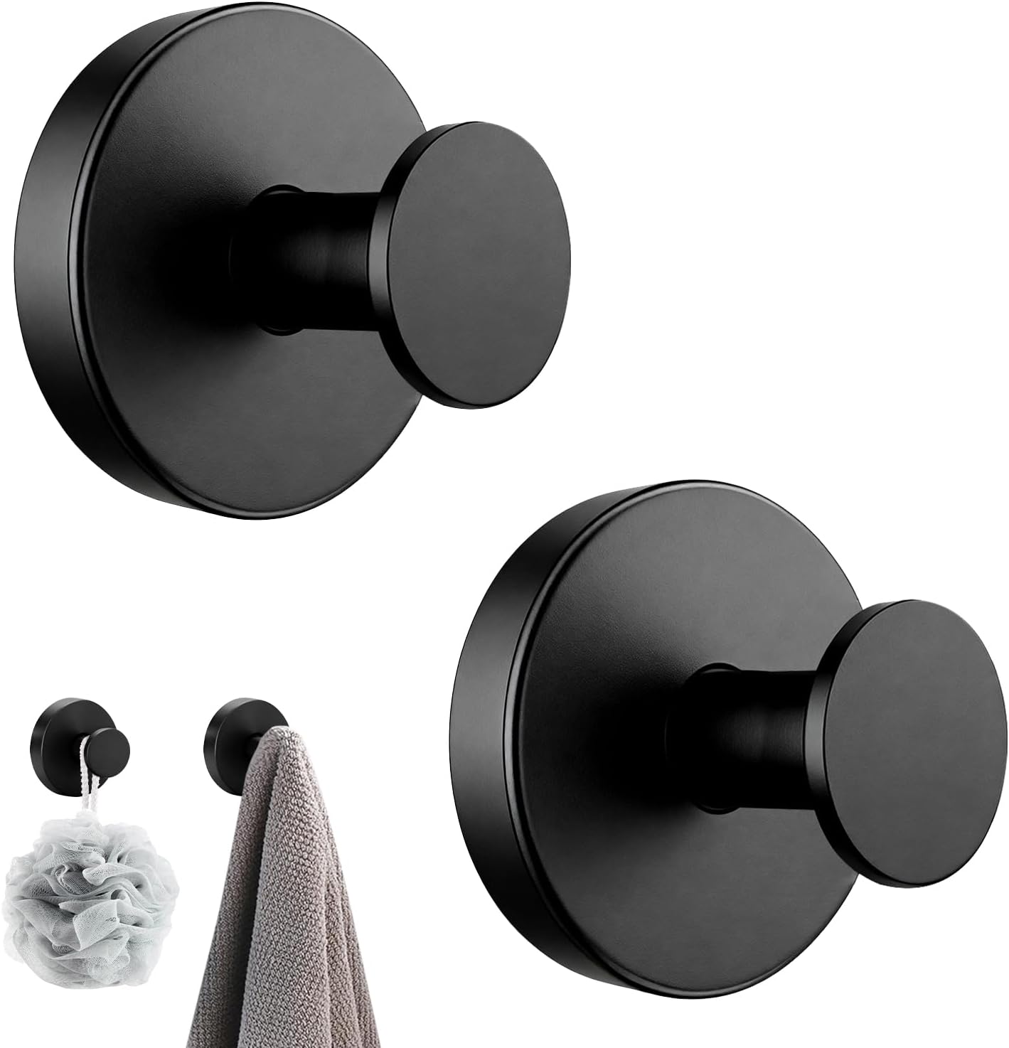 Suction Cup Hooks for Shower, Heavy Duty Suction Cup Hooks for Glass Window, Towel Hooks for Hower, Bathroom, Glass Door, Mirror, Tile (Black, 2 Pack)