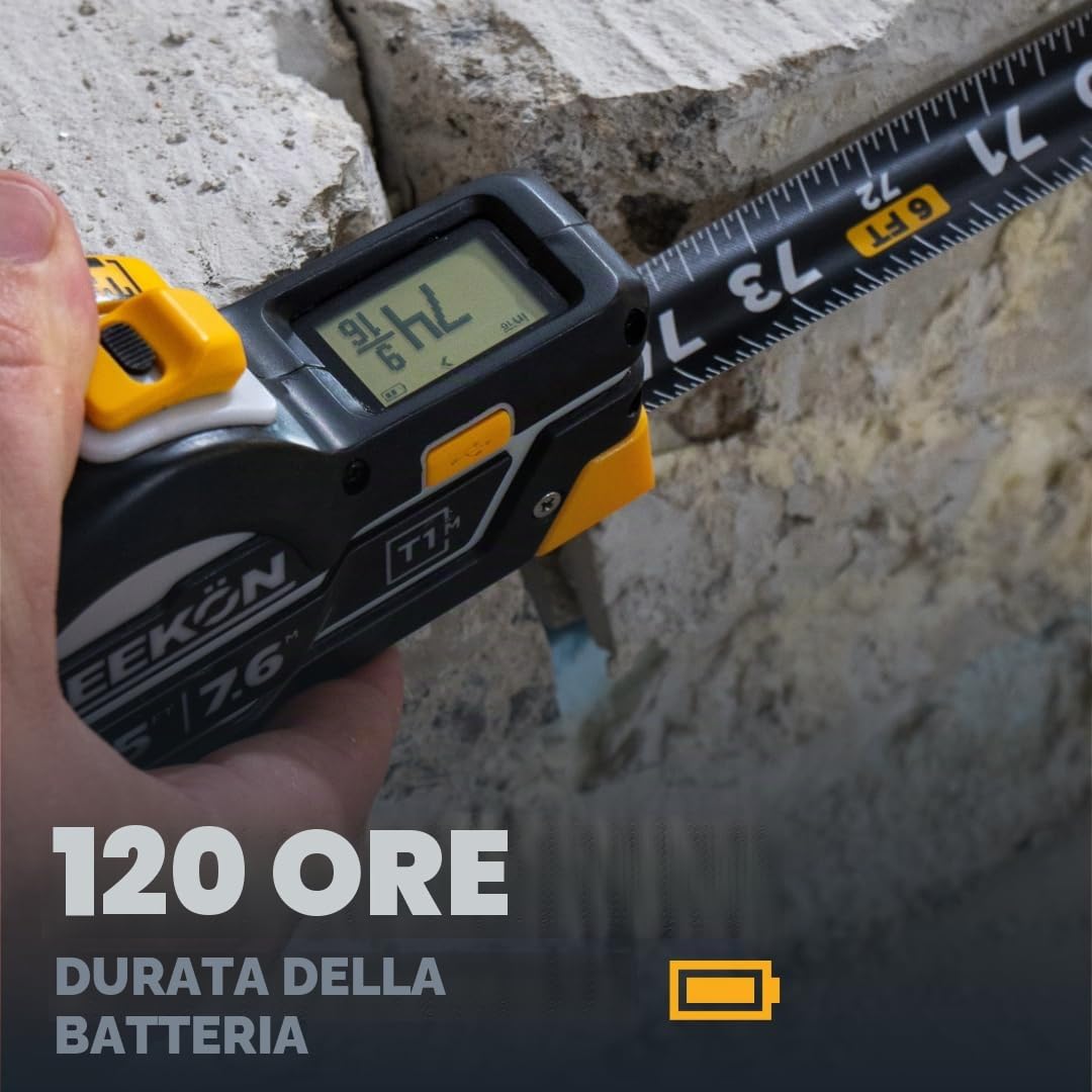 REEKON T1M flessometro digitale 4,8 m (metrico): strumento di misurazione Bluetooth, precisione 0,5 mm, memoria 1000+ misurazioni, display LCD, batteria ricaricabile 150+ ore