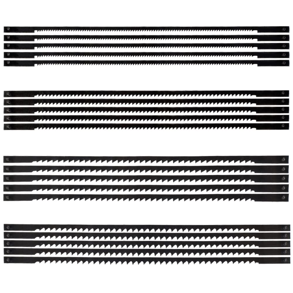 20pcs Scroll Saw Blades Carbon Steel 10/15/18/24 Teeth Coping Saw Blades Pinned Scroll Saw Blade for Sawing Wood Soft Metals Plastic Cutting Compatible with Most Jig Saw