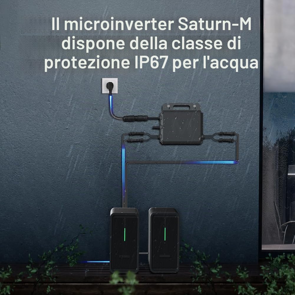 Marstek Saturn Microinverter 800 W – 230 V CA, 2 MPPT, Ingresso CC 16–60 V, Inverter solare per impianto fotovoltaico da balcone, IP67, Controllo tramite app, Plug & Play, per moduli fotovoltaici