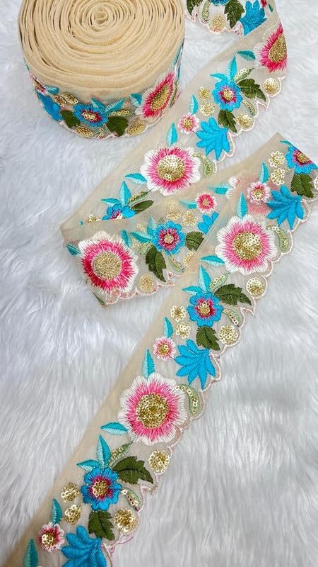 Deep's Creation2 Inch Floral Lace Design Multicoloured Designer Lace Embroidered Lace Borders Fancy Laces 9 Meter (Multi-04)