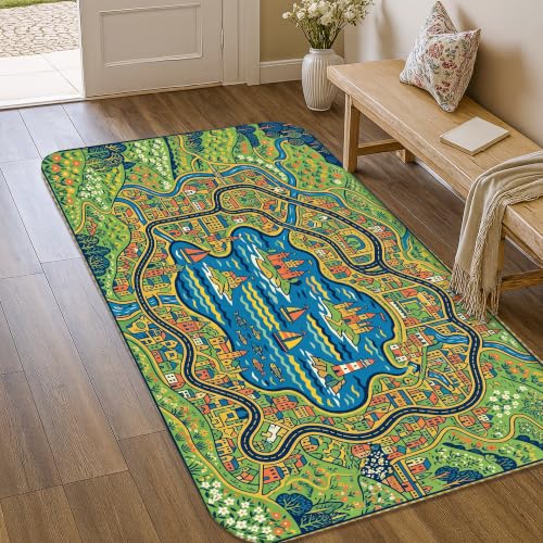 Alfombra de lago verde para cocina y entrada con diseño de árbol 2
