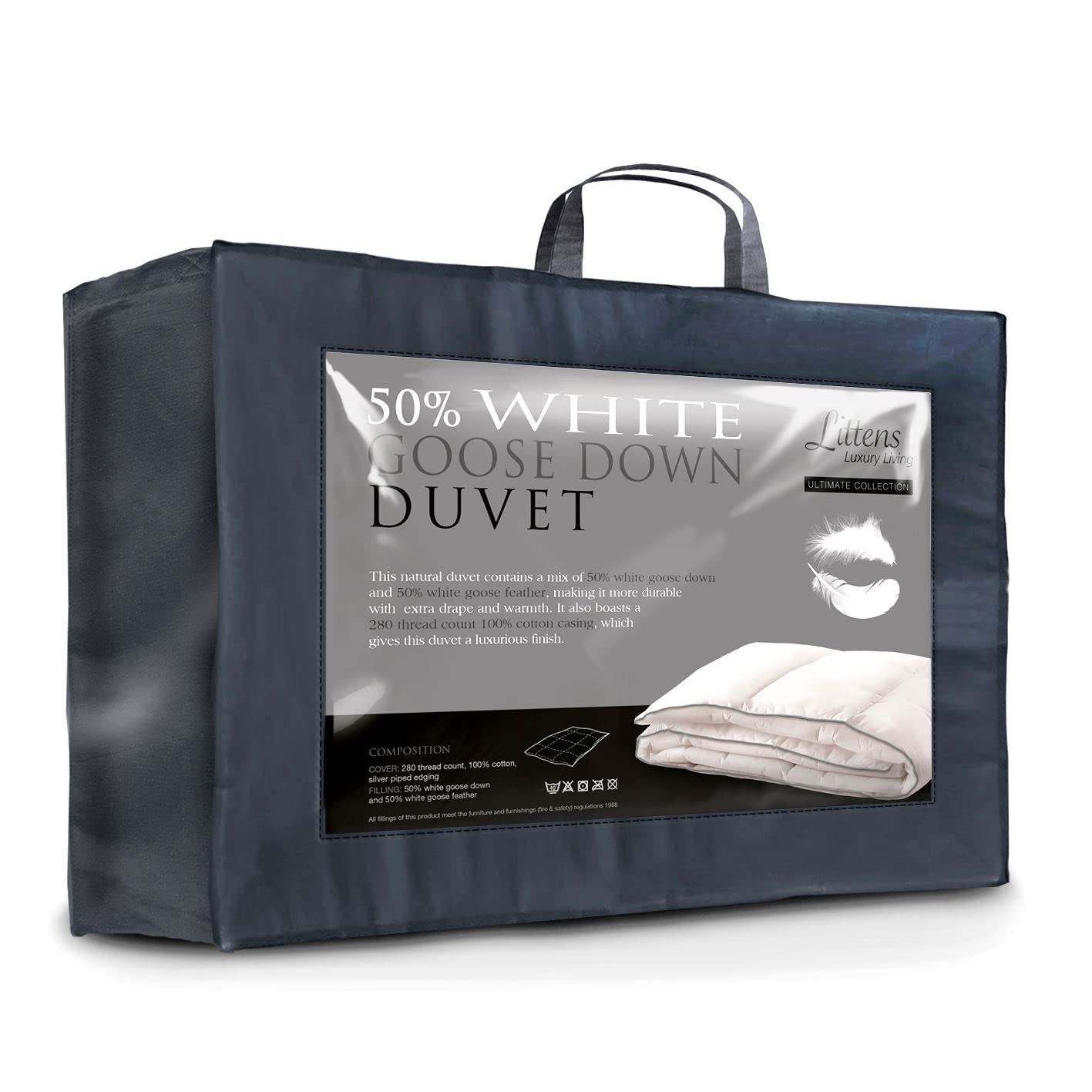 Littens Ultimate Collection 10.5 Tog All Seasons Emperor Bed Size 50% White Goose Down& Feather Duvet Quilt, 280TC Cotton, Down Proof, (290cm x 235cm)