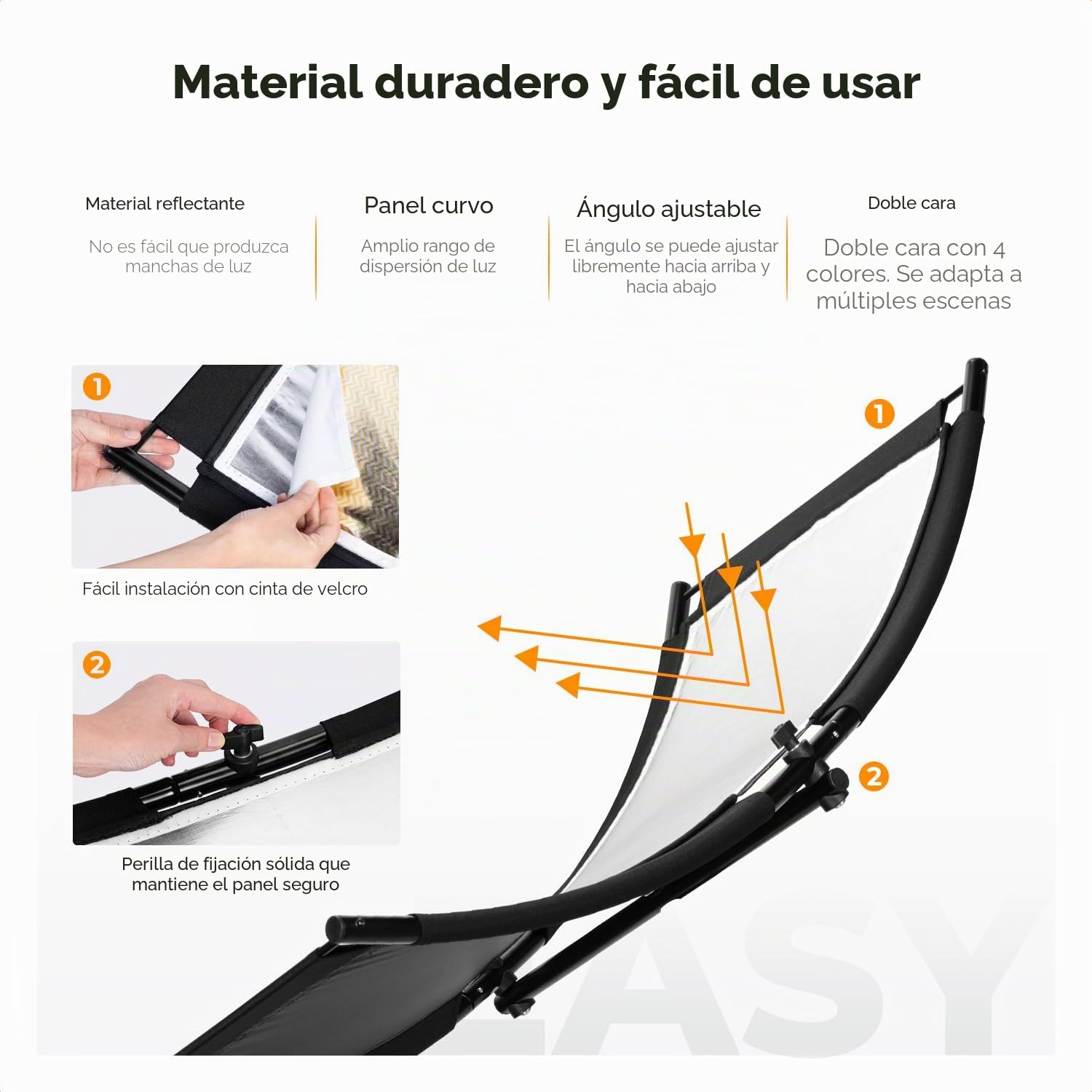 K&F CONCEPT U-Reflector Curvo 100x45cm con Reflector 4 en 1, Negro/Dorado/Blanco/Plateado, con Soporte de 1,5 m, con Bolsa de Almacenamiento, Adecuado para Estudios fotográficos