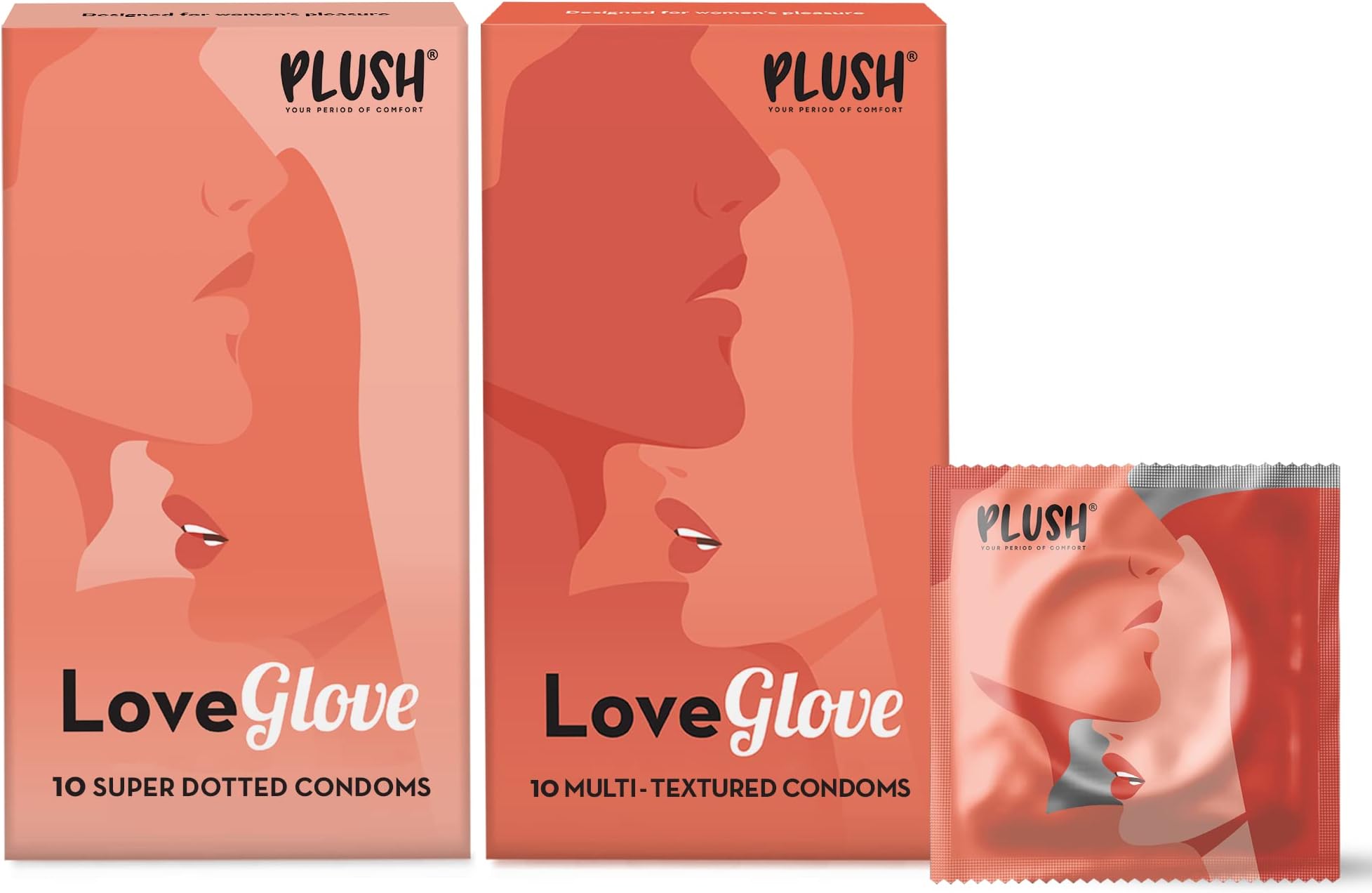Plush LoveGlove Premium Extra Super Dotted (10 N) & 3-in-1 Multi-textured Condoms (10 N) | Compatible with lubes & toys | Naturally Sourced Latex | 100% Vegan & Electronically Tested | No Benzocaine