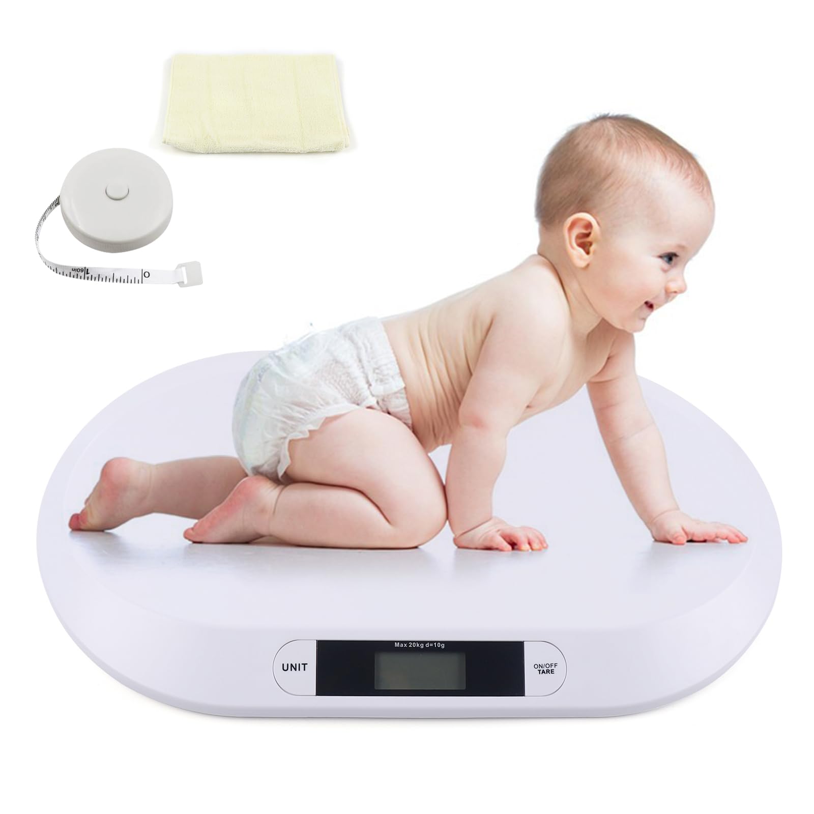 Báscula de bebé, báscula digital de bebé, con pantalla LCD, báscula de animales multiusos, portátil, adecuada para pesar objetos menos de 20 kg, es adecuada para pesar bebés, conejos, gatos, perros