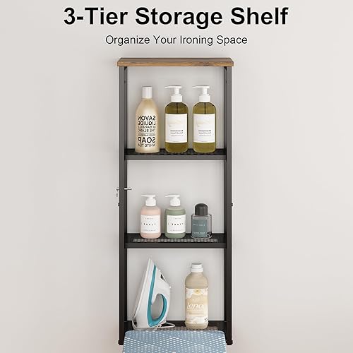 Miniatura 4 de GILLAS Tabla de hierro montada en la pared con 3 almacenamientos, tabla de planchar tamaño matrimonial, soporte de planchado de mesa, mesa de hierro
