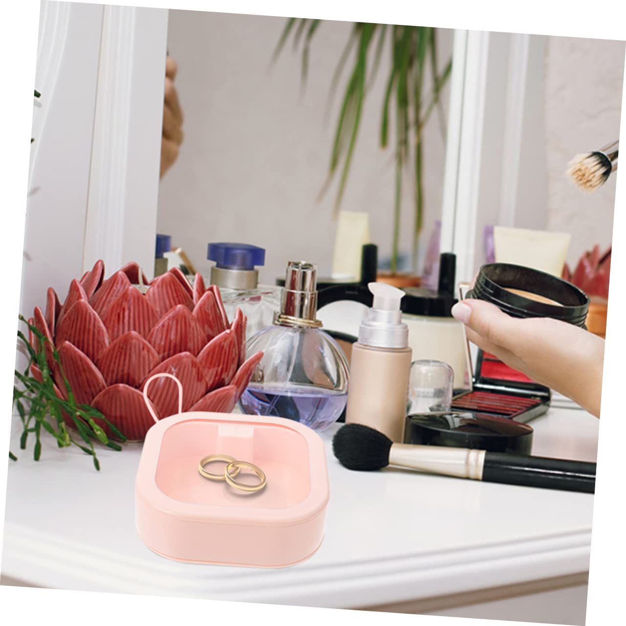 OHPHCALL 4Pcs Hair Tie Organizer with Handle Portable Multi Function Jewelry Case Visible Earring Box for Hair Accessories Storage and Tpe Design Cute and Colors