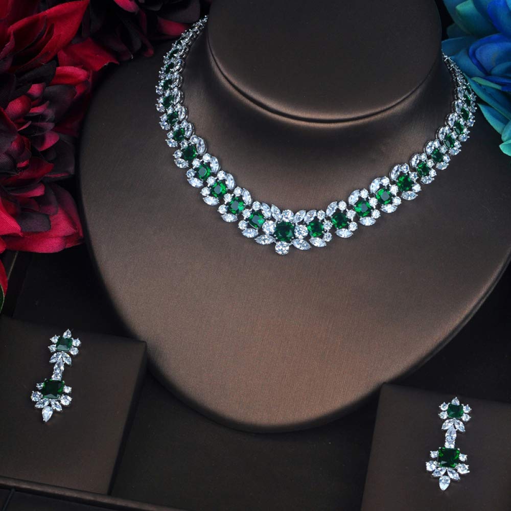 Bella Forma Verde Pieno Fiore Cubic Zirconia Gioielli Nuziali Set Donne Sposa Accessori del Vestito Set di Gioielli